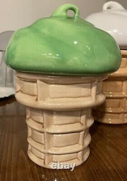 Vintage 1960's Soft Serve Ice Cream Cone Ceramic Cookie Jar Set
