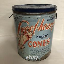 Vintage 30s-40s Sweet-Heart Ice Cream Sugar Cones Tin 300 Count Large 15 Can