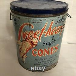 Vintage 30s-40s Sweet-Heart Ice Cream Sugar Cones Tin 300 Count Large 15 Can