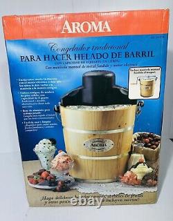 Vintage AROMA Ice-Cream Maker 4-Quart Wood-Barrel Large Electric AIC-204EM