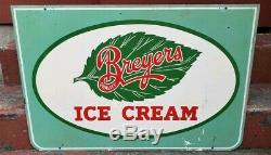 Vintage Breyers Ice Cream Double Sided Painted Metal Sign Large & Heavy VG 36x24