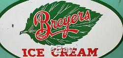 Vintage Breyers Ice Cream Double Sided Painted Metal Sign Large & Heavy VG 36x24