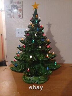 Vintage Ceramic Christmas Tree Large 21 with Ice Cream Swirl Missing One Bulb