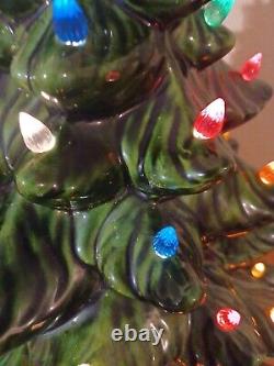 Vintage Ceramic Christmas Tree Large 21 with Ice Cream Swirl Missing One Bulb