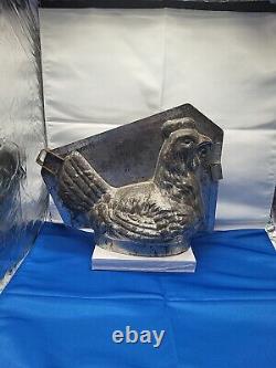 Vintage France Hen On Basket Large Tin Mold Cool Treats Ice Cream Chocolate
