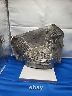 Vintage France Hen On Basket Large Tin Mold Cool Treats Ice Cream Chocolate