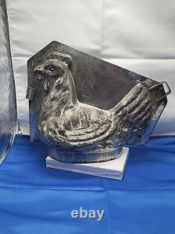 Vintage France Hen On Basket Large Tin Mold Cool Treats Ice Cream Chocolate