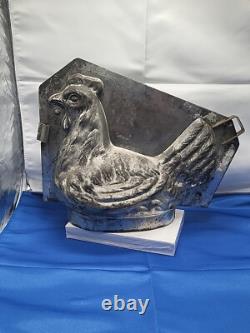 Vintage France Hen On Basket Large Tin Mold Cool Treats Ice Cream Chocolate
