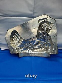 Vintage France Hen On Basket Large Tin Mold Cool Treats Ice Cream Chocolate