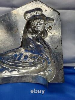 Vintage France Hen On Basket Large Tin Mold Cool Treats Ice Cream Chocolate