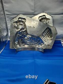 Vintage France Hen On Basket Large Tin Mold Cool Treats Ice Cream Chocolate