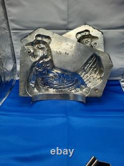 Vintage France Hen On Basket Large Tin Mold Cool Treats Ice Cream Chocolate