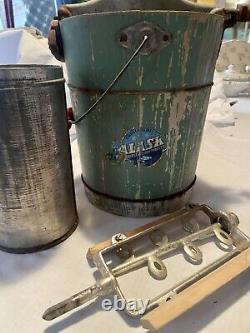 Vintage Ice Cream Maker Alaska green Painted Wood Red Accents US All ++ Parts