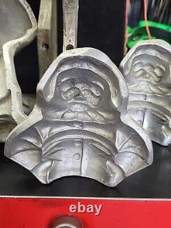 Vintage Large 3 Santa Claus Hinged 5 Piece Ice Cream Chocolate Molds Wax Fun