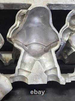 Vintage Large 3 Santa Claus Hinged 5 Piece Ice Cream Chocolate Molds Wax Fun