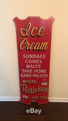 Vintage Large Painted Wood Ice Cream Store Sign Folk Art