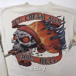 Vintage Mens Ice Cream Man From Hell Motorcycle Long Sleeve T-shirt Large White