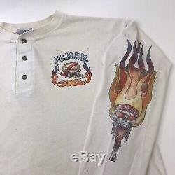 Vintage Mens Ice Cream Man From Hell Motorcycle Long Sleeve T-shirt Large White
