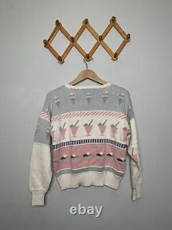 Vintage Women's 80s Blueberry Woolens Ice Cream Sundae Sweater SZ L