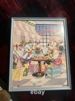 Vtg 80's Large Poster Disney Minnie Mouse Daisy Duck Ice Cream Diner With Frame