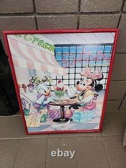 Vtg 80's Large Poster Disney Minnie Mouse Daisy Duck Ice Cream Diner With Frame