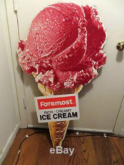 Vtg Extra Large Foremost Dairy Ice Cream Cone Cutout Sign Fabulous Advertising
