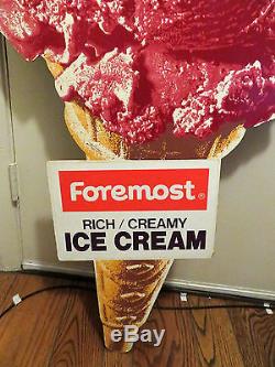 Vtg Extra Large Foremost Dairy Ice Cream Cone Cutout Sign Fabulous Advertising