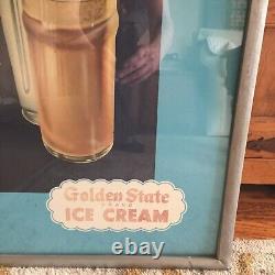 Vtg Lg Golden State ice cream framed restaurant diner advertising sign display