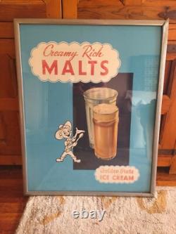 Vtg Lg Golden State ice cream framed restaurant diner advertising sign display