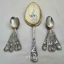 Wood & Hughes sterling LOUVRE PATTERN ICE CREAM SET LARGE SLICE & 10 SPOONS