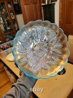 Wow Ice Blue Northwood Carnival Glass Peacock & Urn Large Ice Cream Bowl
