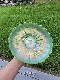 Wow Ice Green Northwood Carnival Glass Peacock & Urn Large Ice Cream Bowl