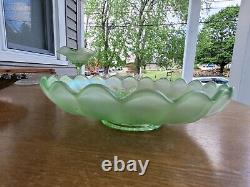 Wow Ice Green Northwood Carnival Glass Peacock & Urn Large Ice Cream Bowl