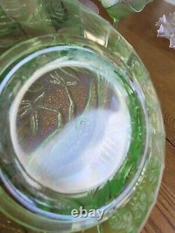 Wow Ice Green Northwood Carnival Glass Peacock & Urn Large Ice Cream Bowl