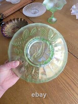 Wow Ice Green Northwood Carnival Glass Peacock & Urn Large Ice Cream Bowl
