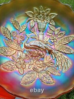 Wow Marigold Millersburg Carnival Glass Peacock & Urn Large Ice Cream Bowl COLOR